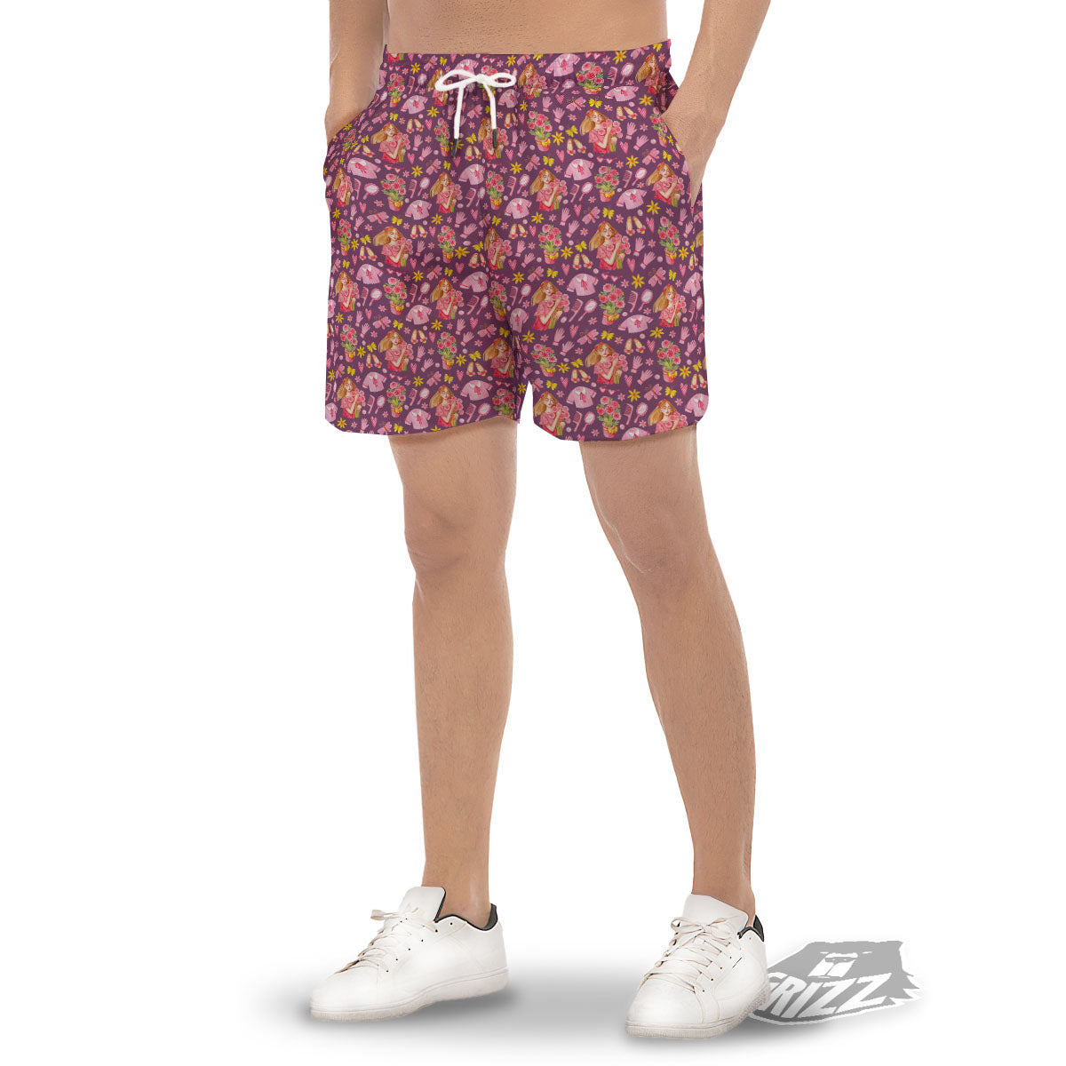 Flower And Girly Print Pattern Men's Gym Shorts-grizzshop