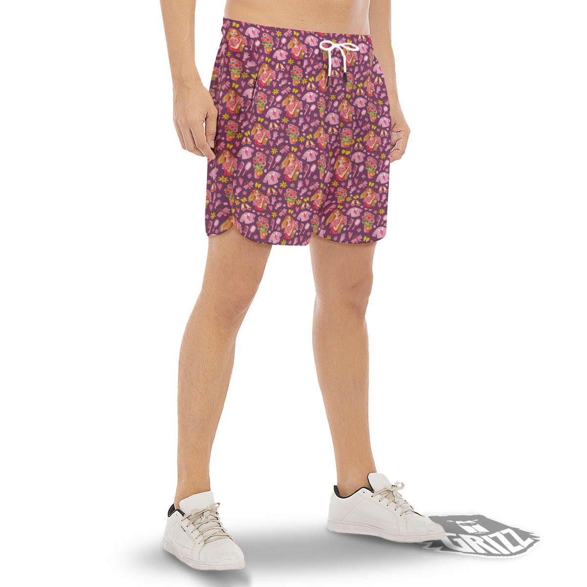 Flower And Girly Print Pattern Men's Gym Shorts-grizzshop