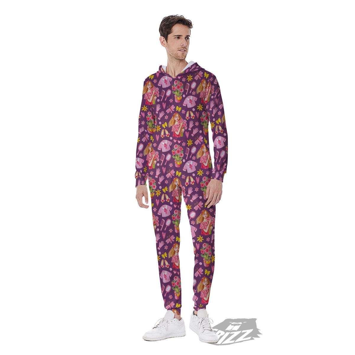 Flower And Girly Print Pattern Men's Jumpsuit-grizzshop