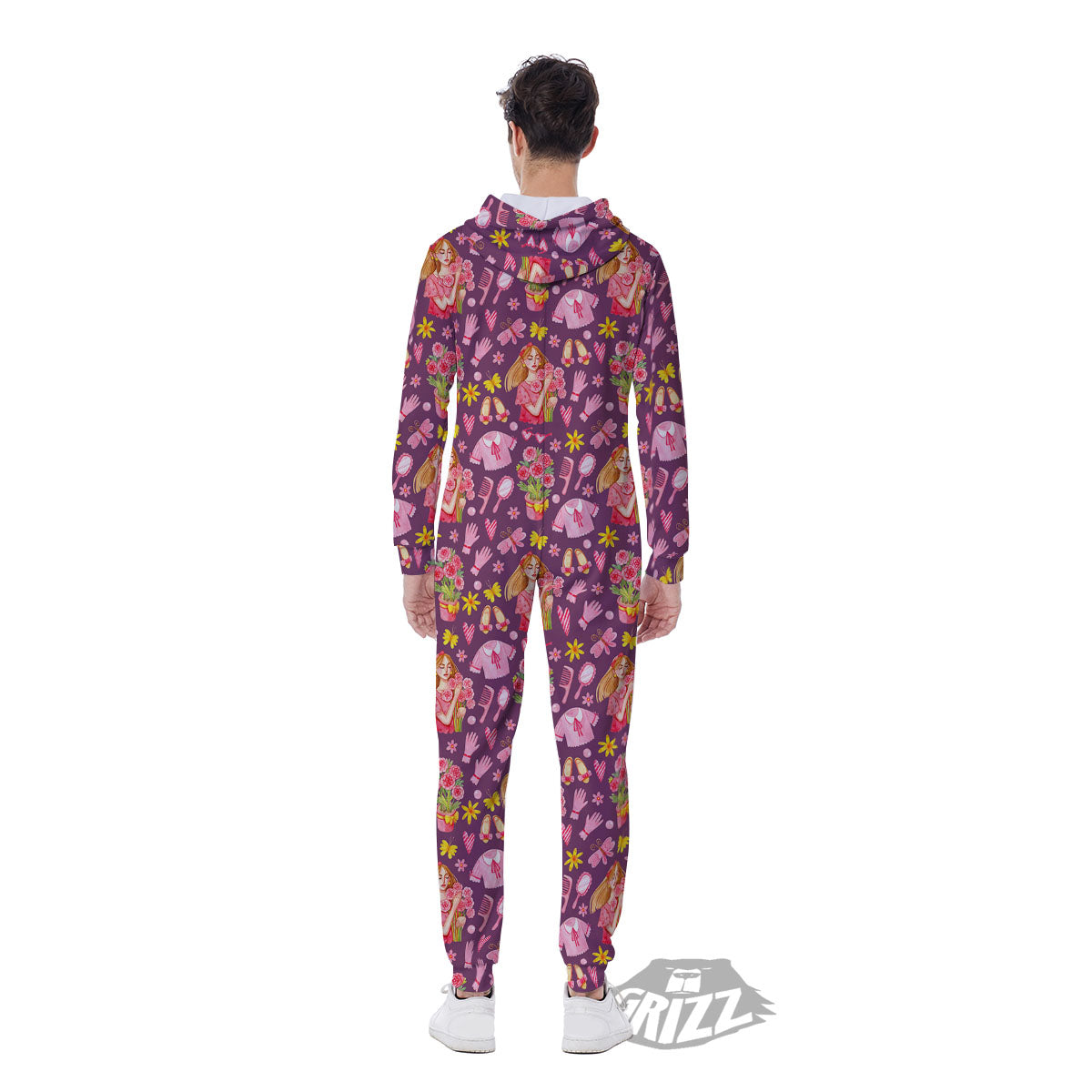 Flower And Girly Print Pattern Men's Jumpsuit-grizzshop