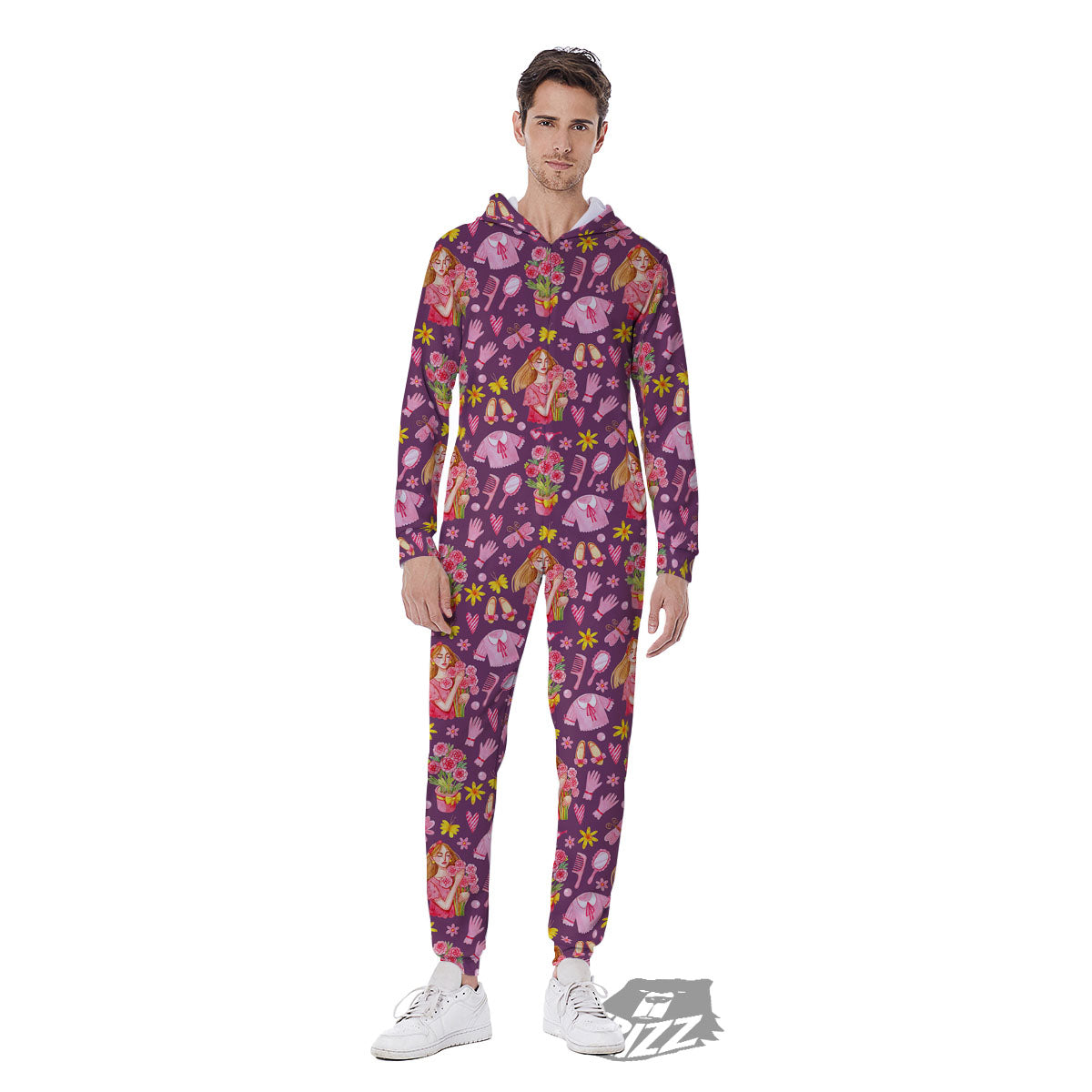 Flower And Girly Print Pattern Men's Jumpsuit-grizzshop