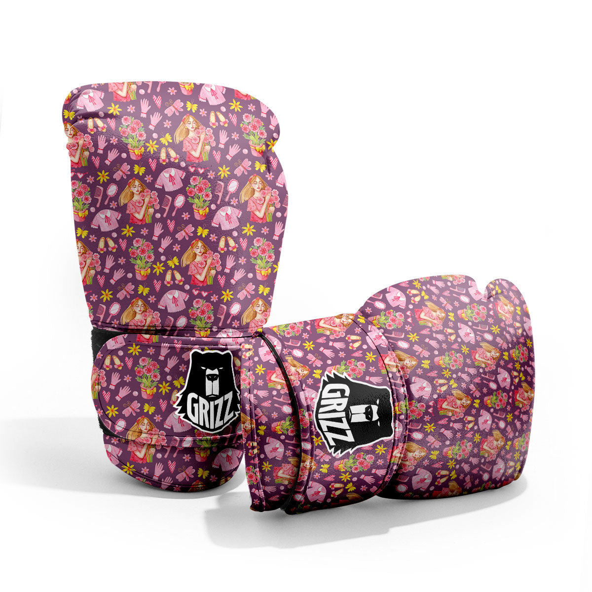 Flower And Girly Print Pattern Sparring Gloves-grizzshop