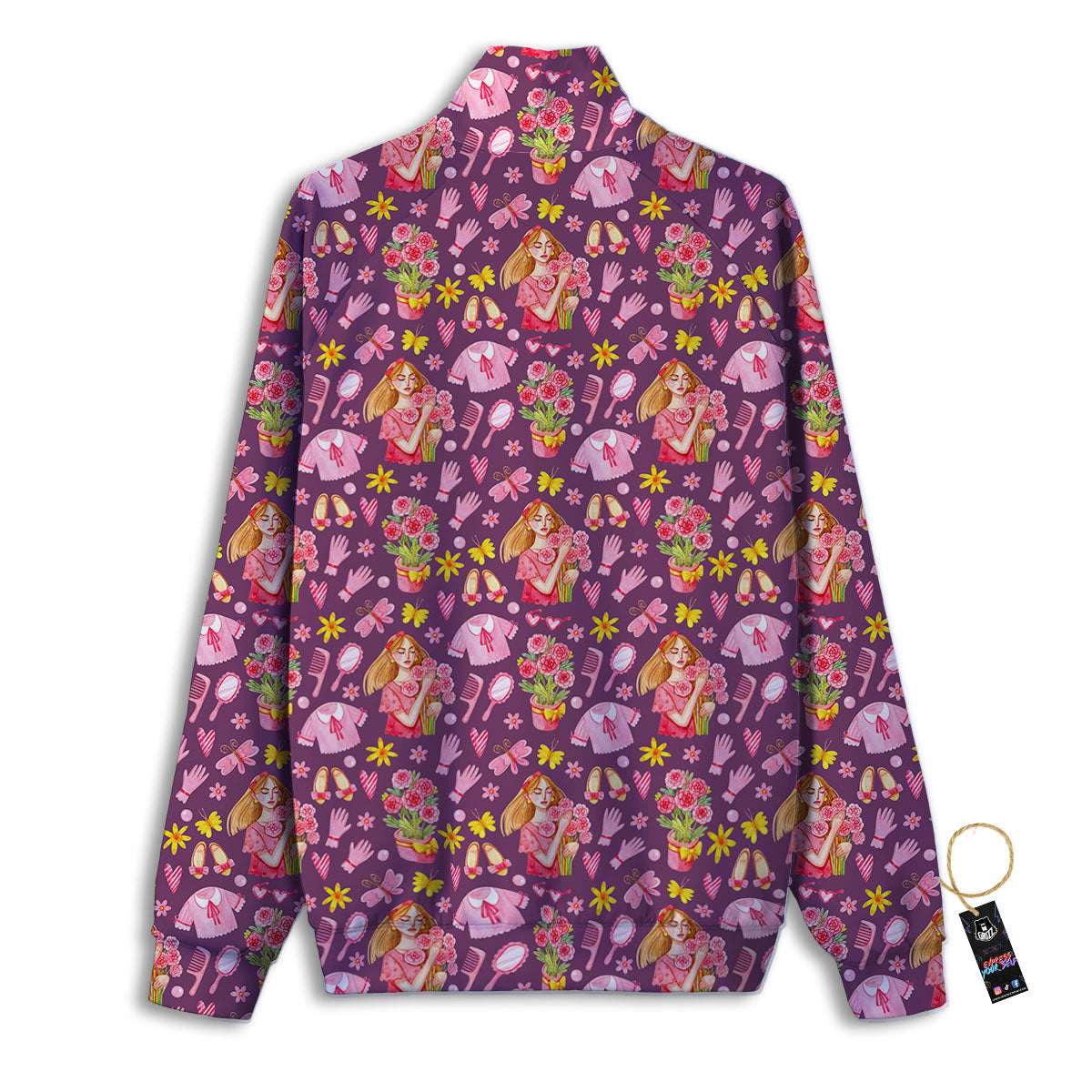 Flower And Girly Print Pattern Track Jacket-grizzshop
