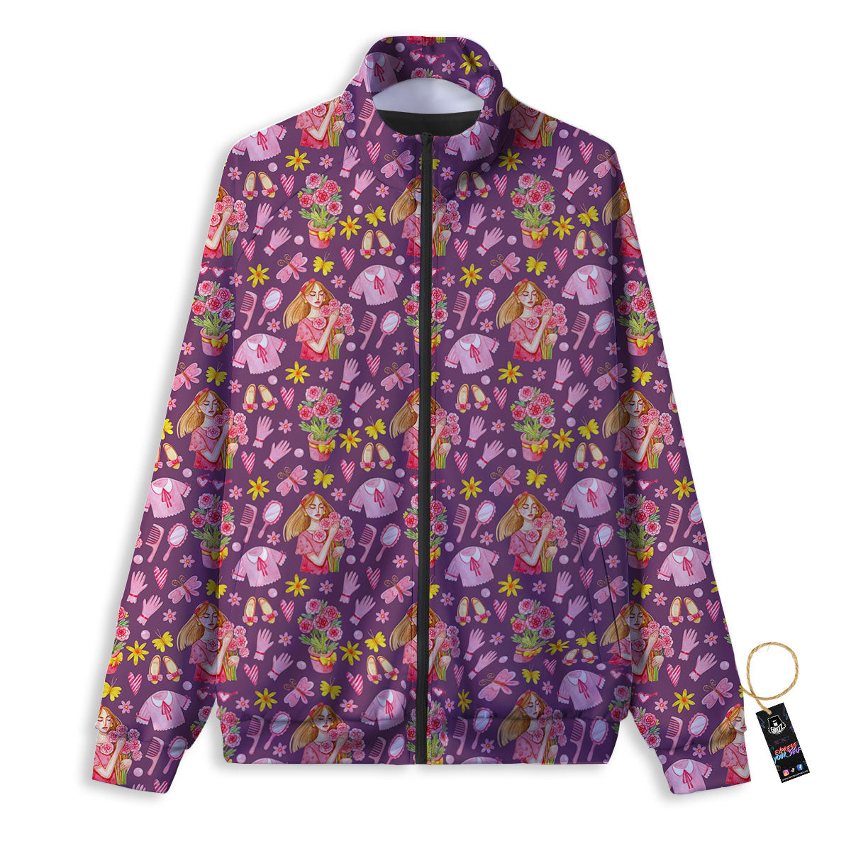 Flower And Girly Print Pattern Track Jacket-grizzshop