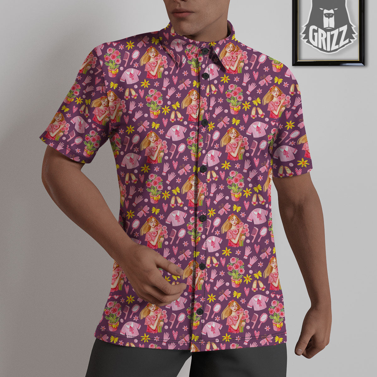 Flower And Girly Print Pattern Untucked Shirts-grizzshop
