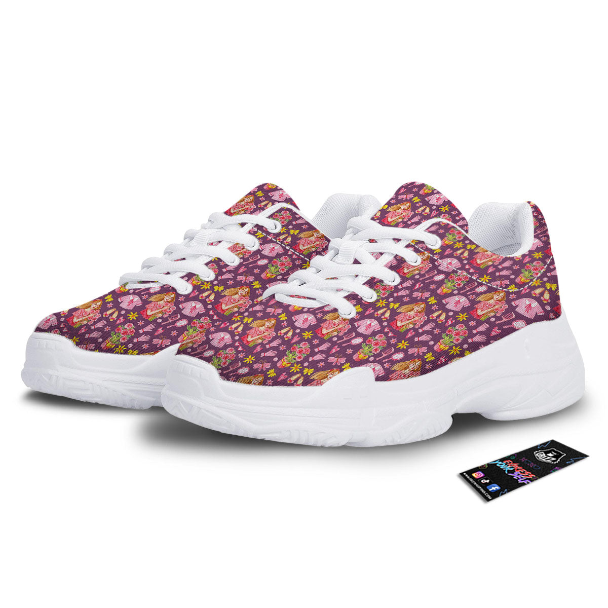 Flower And Girly Print Pattern White Chunky Shoes-grizzshop