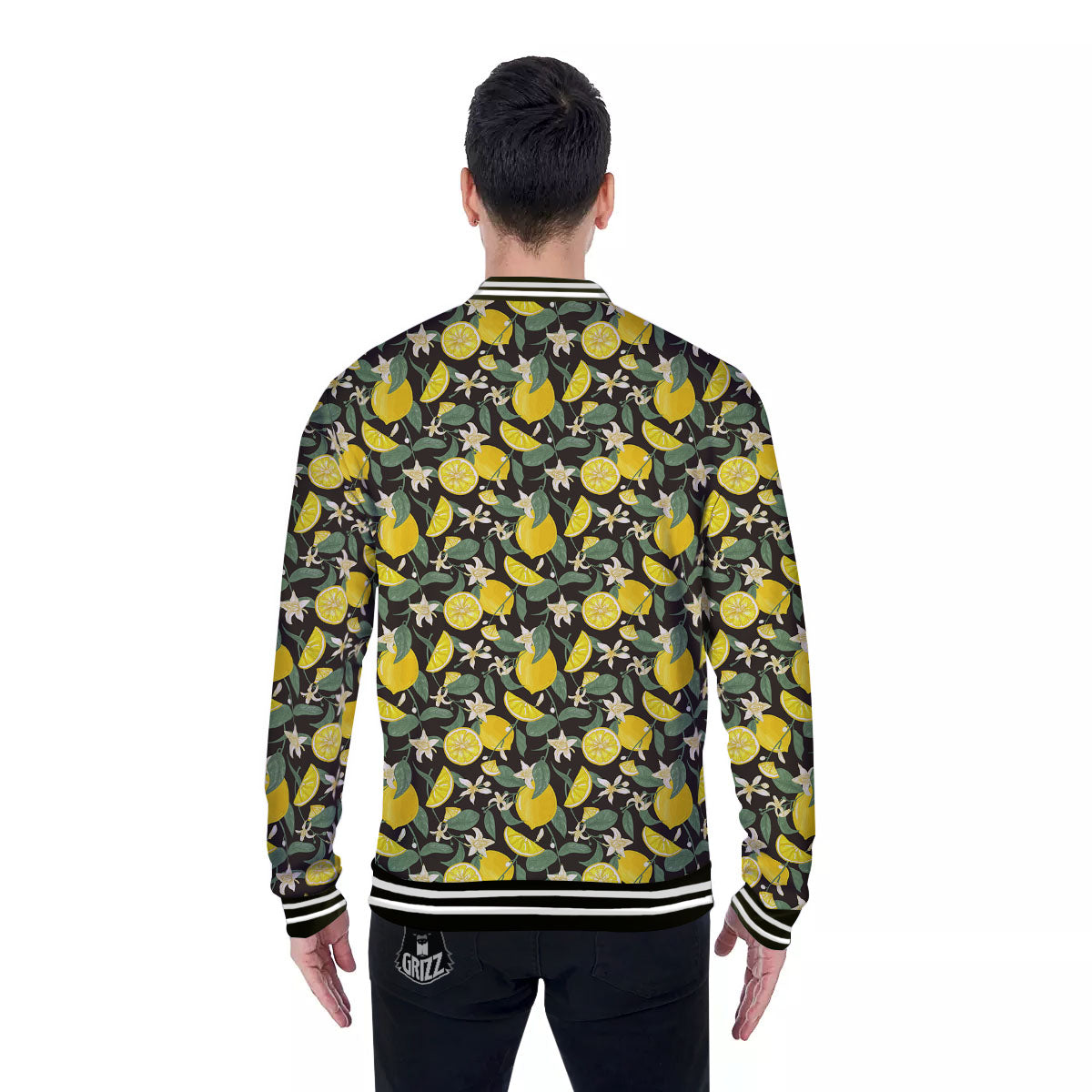 Flower And Lemon Print Pattern Baseball Jacket-grizzshop