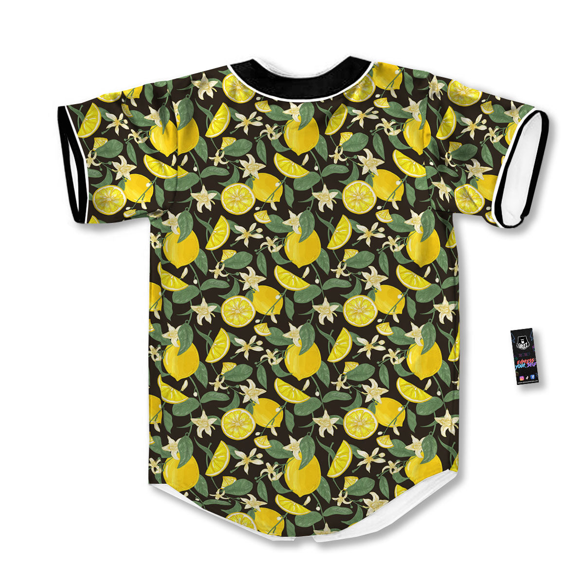 Flower And Lemon Print Pattern Baseball Jersey-grizzshop