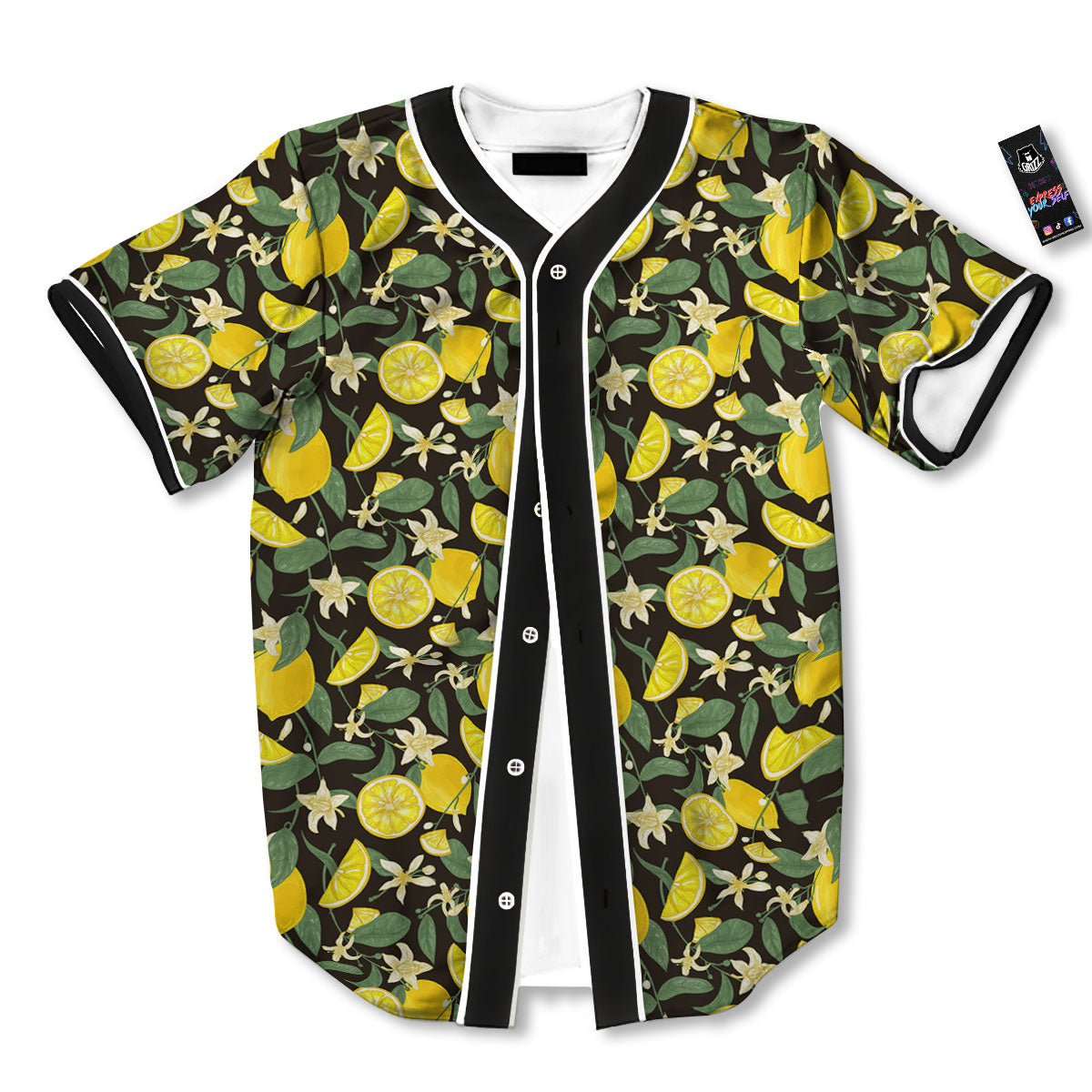 Flower And Lemon Print Pattern Baseball Jersey-grizzshop
