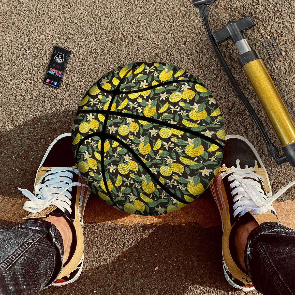 Flower And Lemon Print Pattern Basketball-grizzshop
