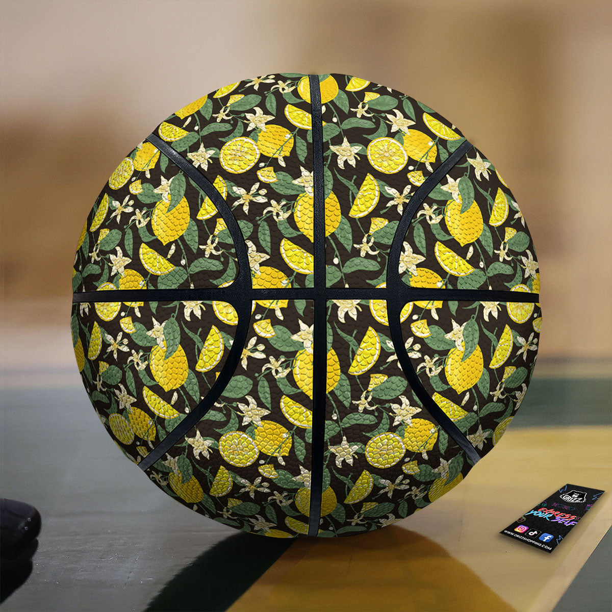 Flower And Lemon Print Pattern Basketball-grizzshop