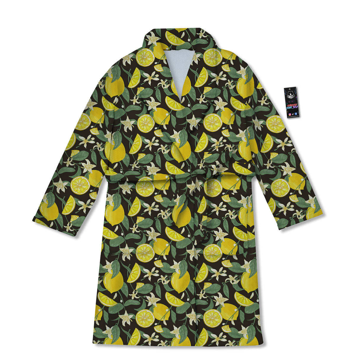 Flower And Lemon Print Pattern Bathrobe-grizzshop