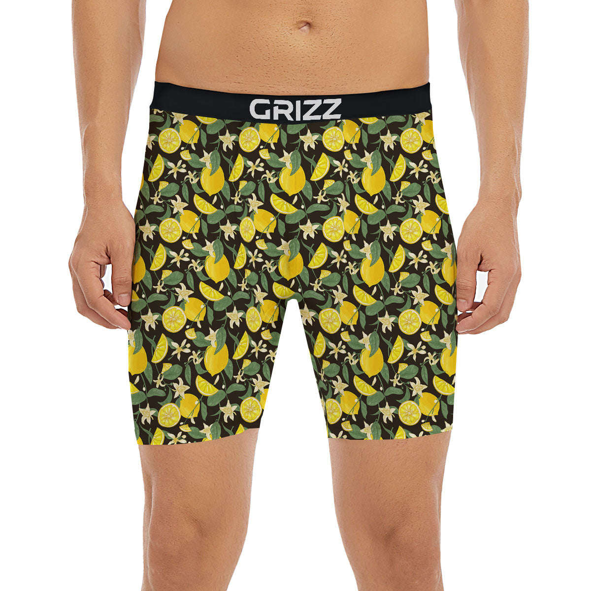Flower And Lemon Print Pattern Boxer Briefs-grizzshop