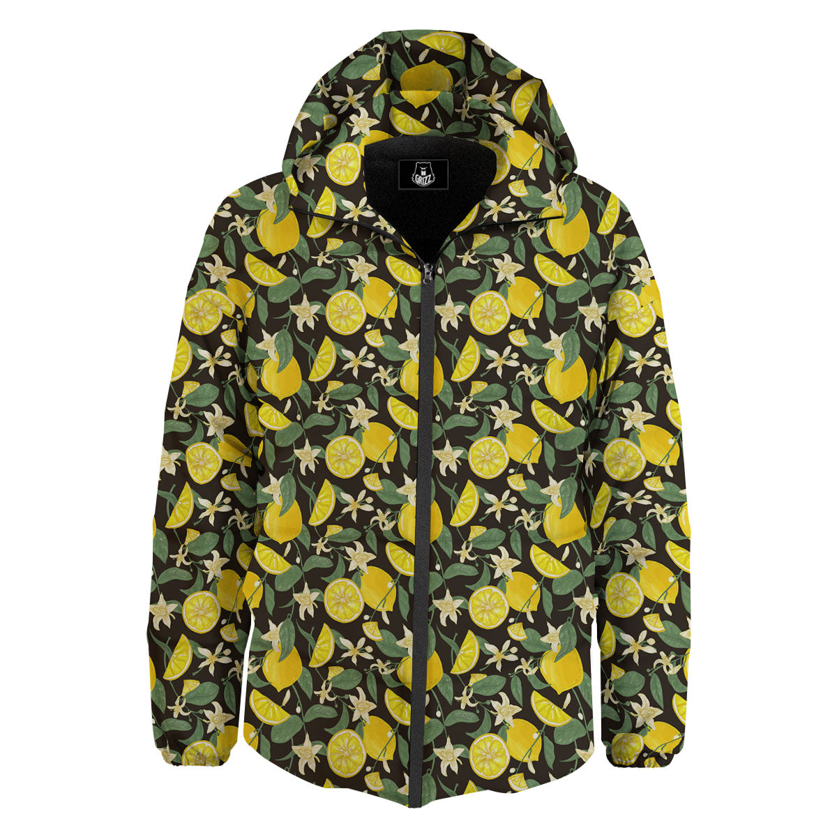 Flower And Lemon Print Pattern Down Jacket-grizzshop