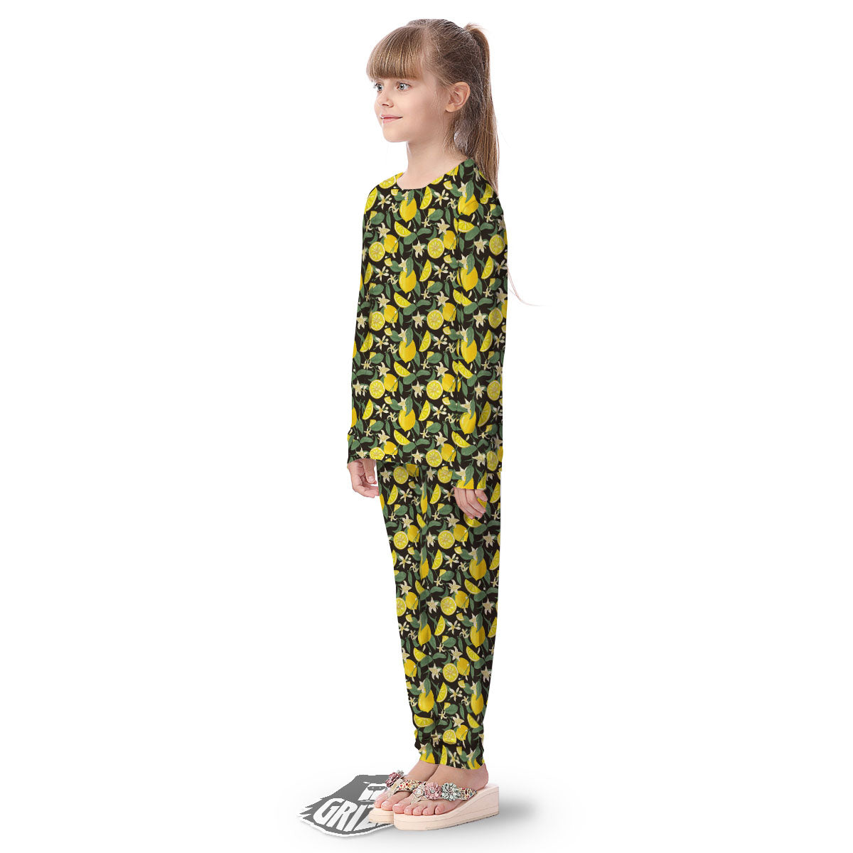 Flower And Lemon Print Pattern Kid's Pajamas-grizzshop