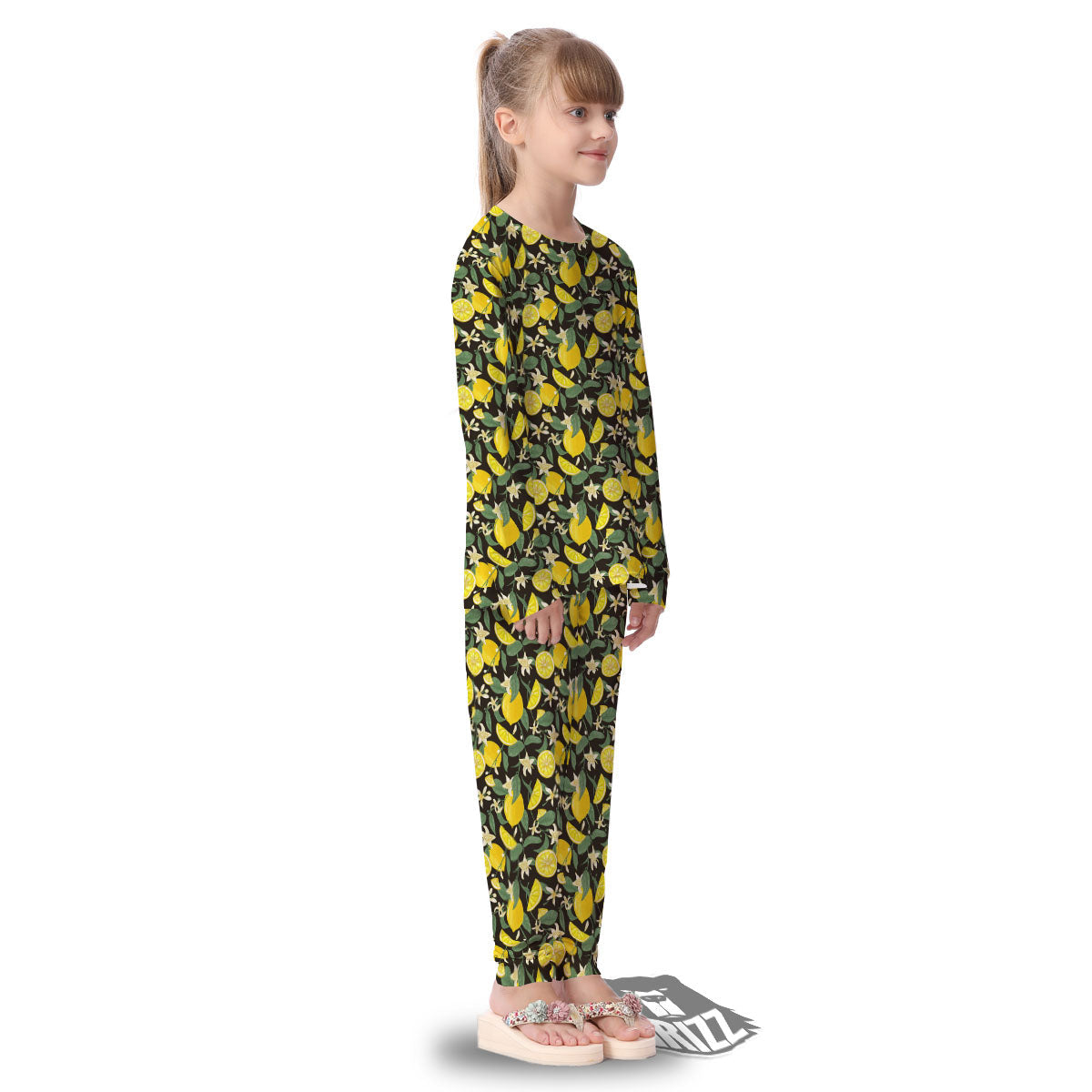 Flower And Lemon Print Pattern Kid's Pajamas-grizzshop