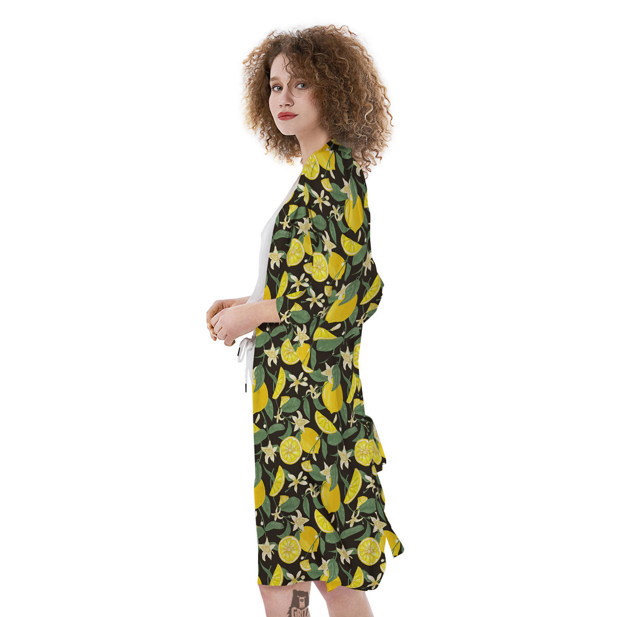 Flower And Lemon Print Pattern Kimono-grizzshop