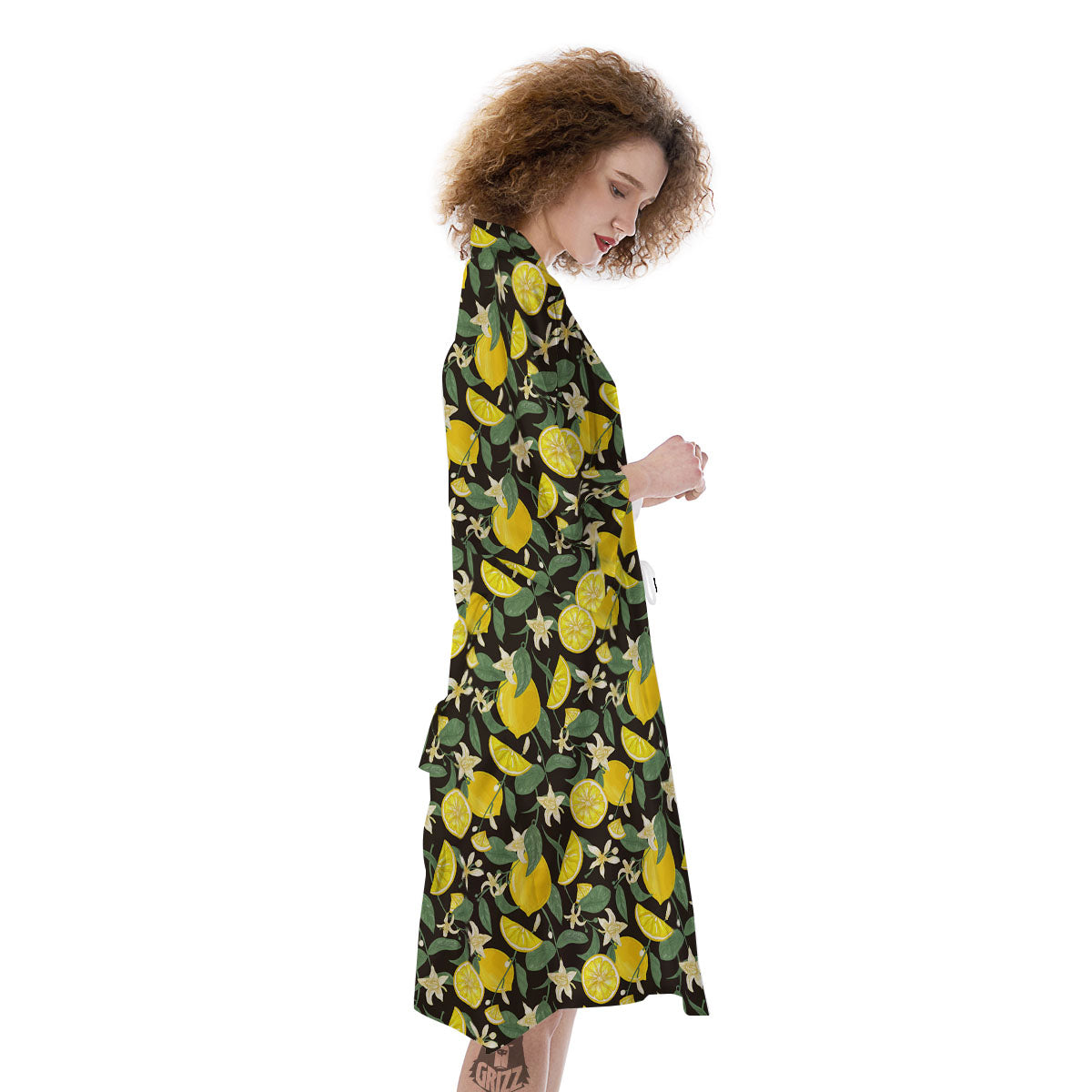 Flower And Lemon Print Pattern Kimono-grizzshop