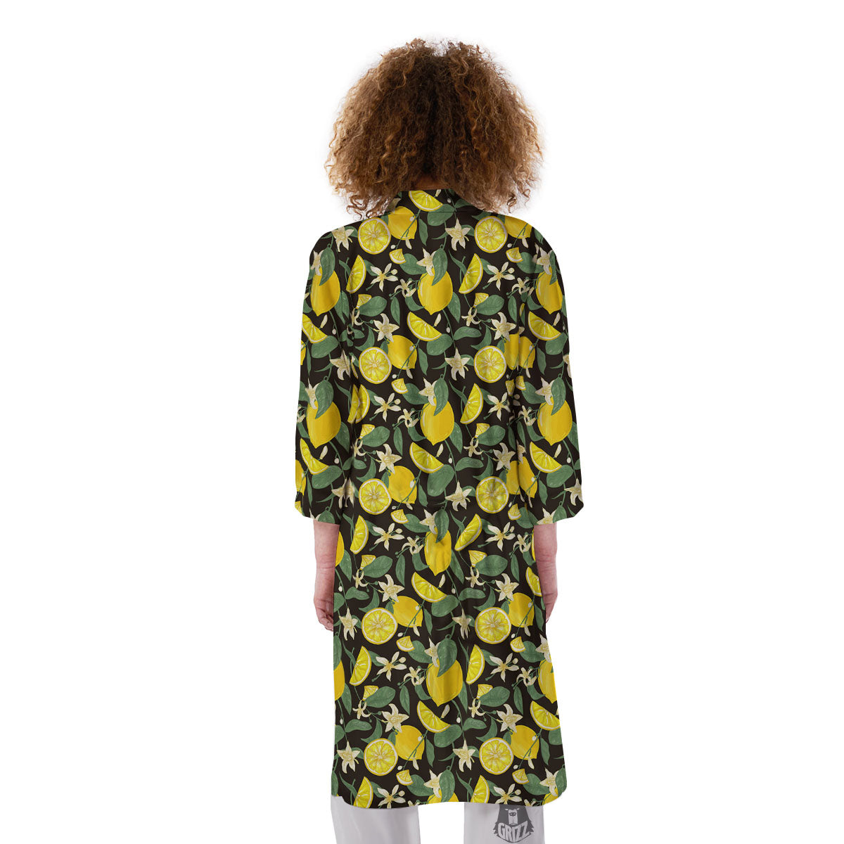 Flower And Lemon Print Pattern Kimono-grizzshop