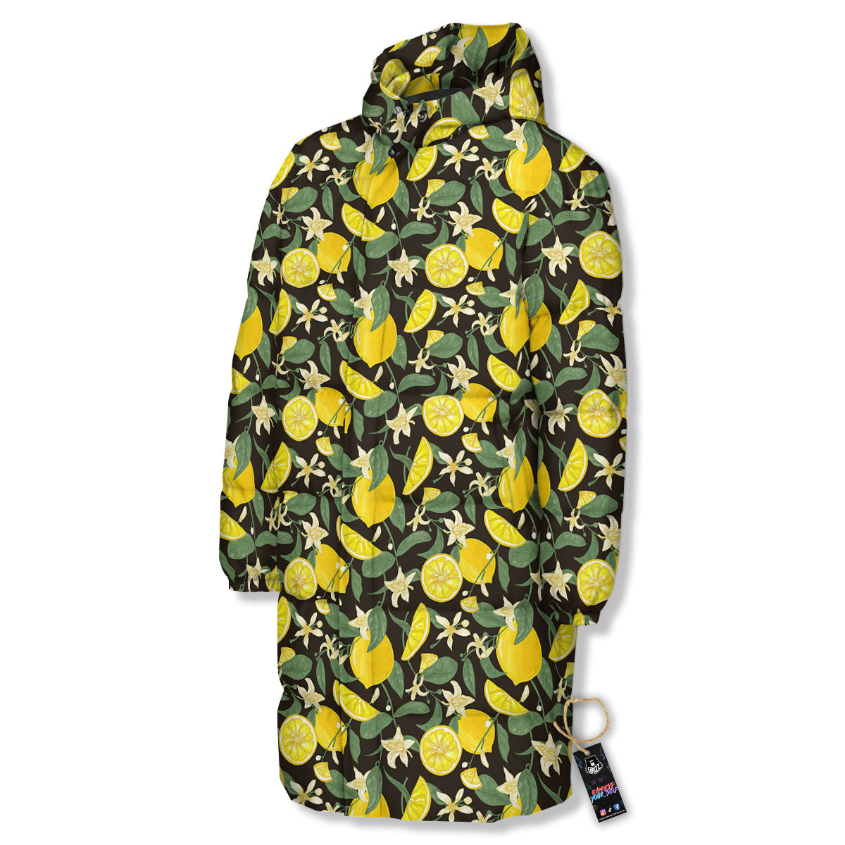 Flower And Lemon Print Pattern Long Down Jacket-grizzshop