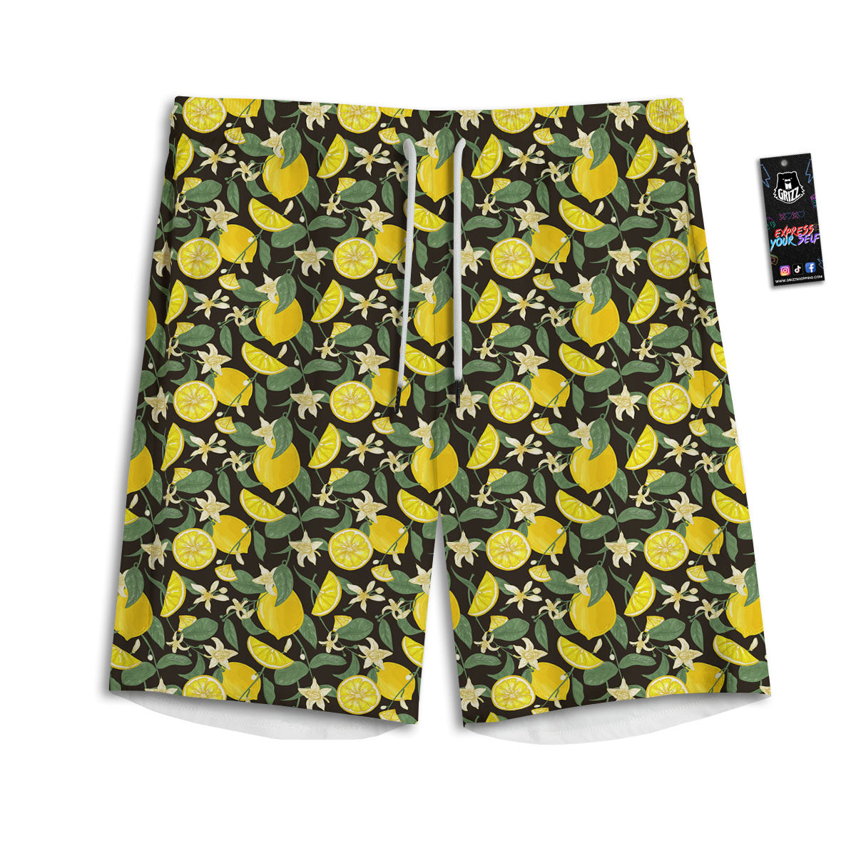Flower And Lemon Print Pattern Men's Athletic Shorts-grizzshop