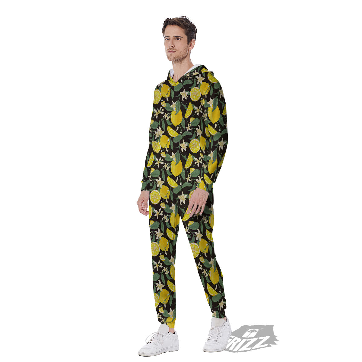 Flower And Lemon Print Pattern Men's Jumpsuit-grizzshop