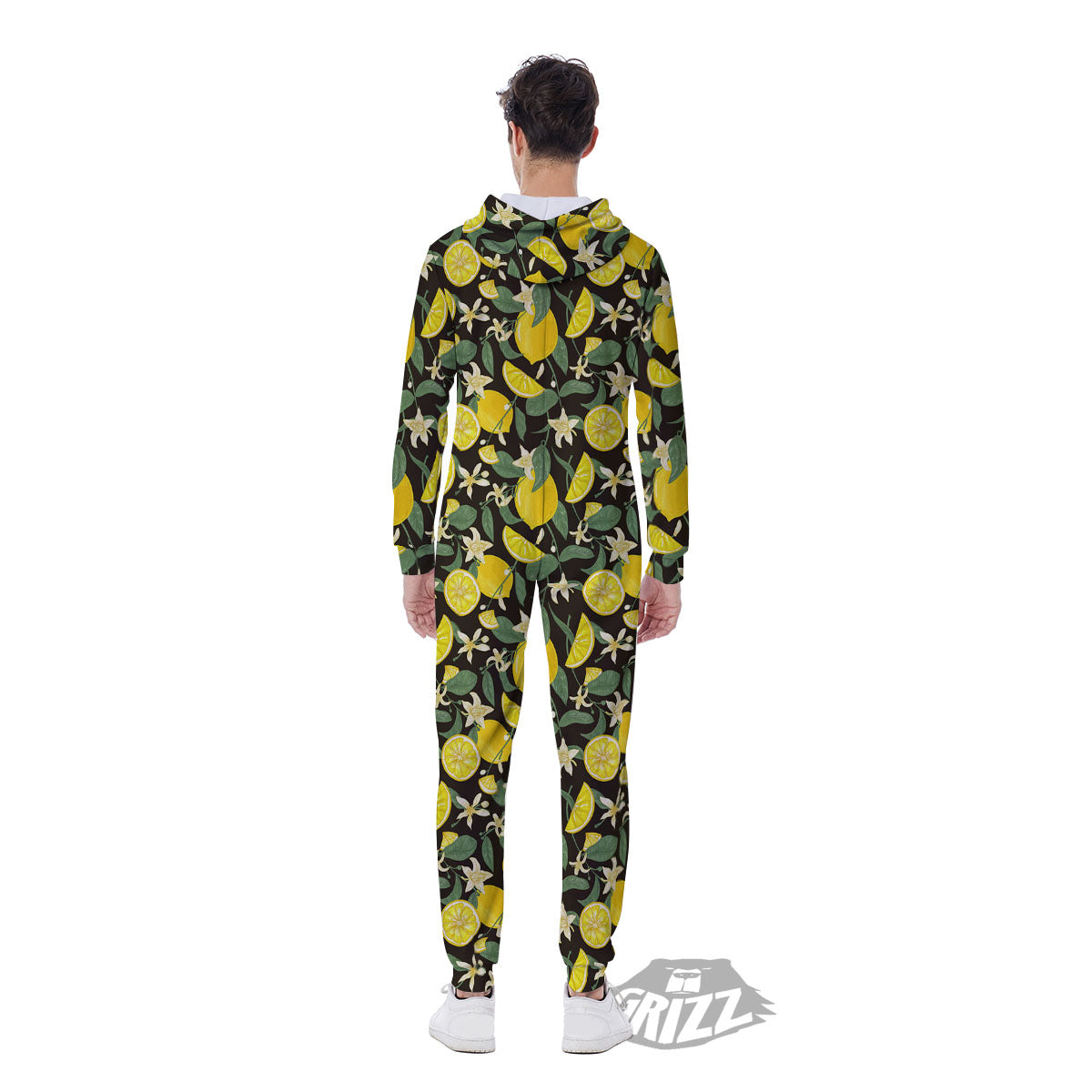 Flower And Lemon Print Pattern Men's Jumpsuit-grizzshop
