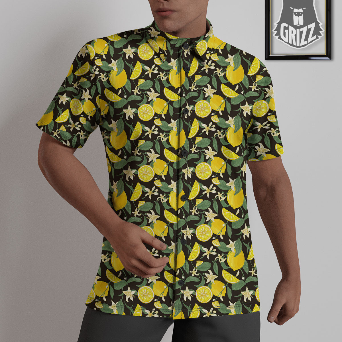 Flower And Lemon Print Pattern Untucked Shirts-grizzshop