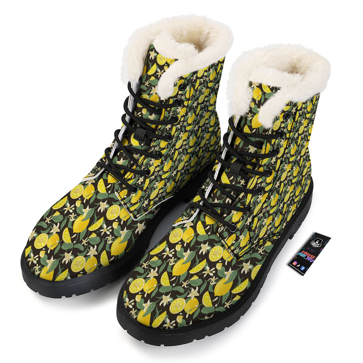Flower And Lemon Print Pattern Winter Boots-grizzshop