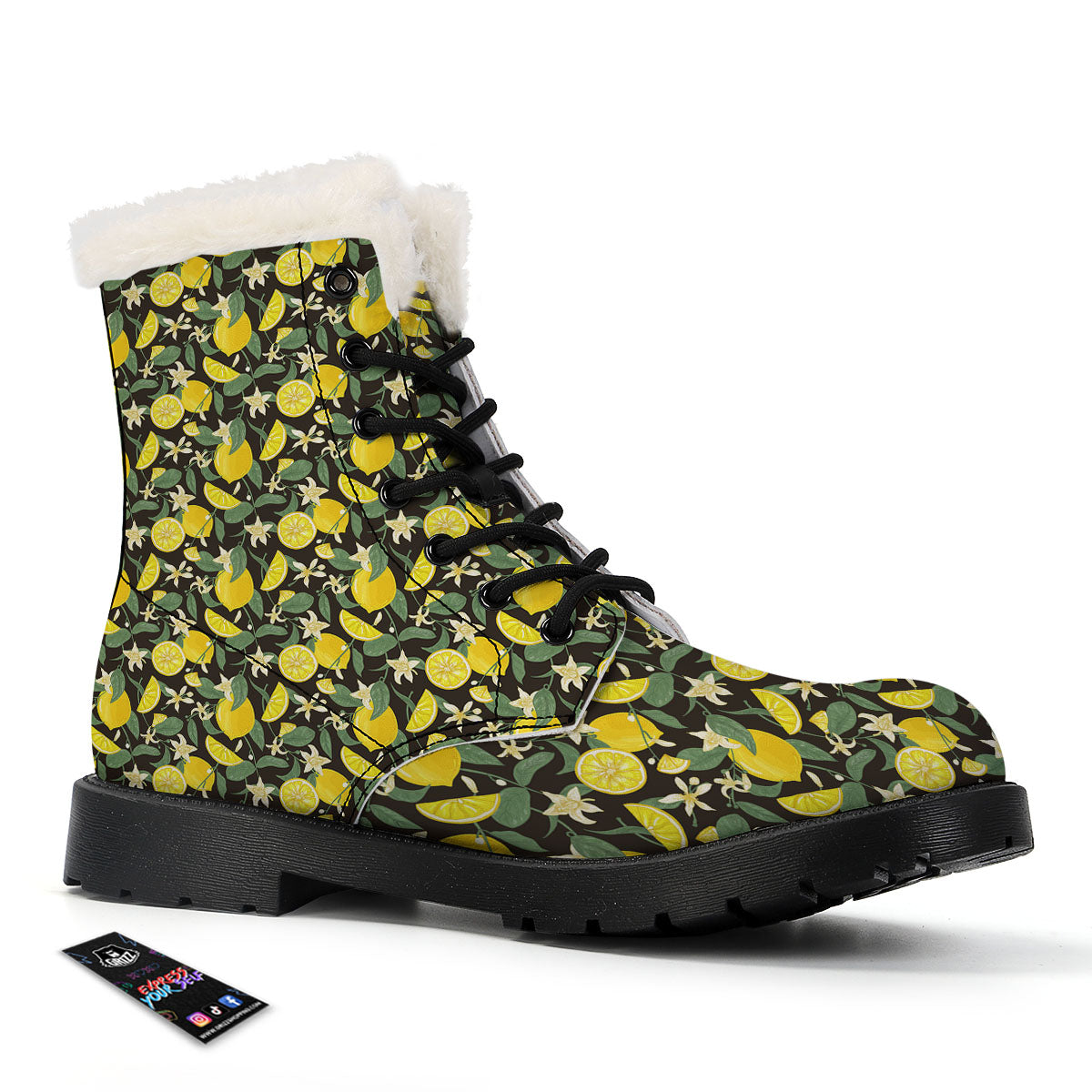 Flower And Lemon Print Pattern Winter Boots-grizzshop