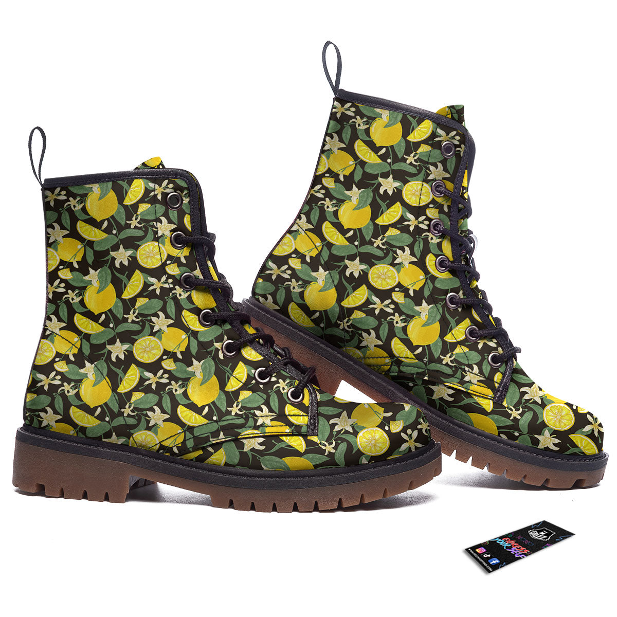 Flower And Lemon Print Pattern Work Boots-grizzshop