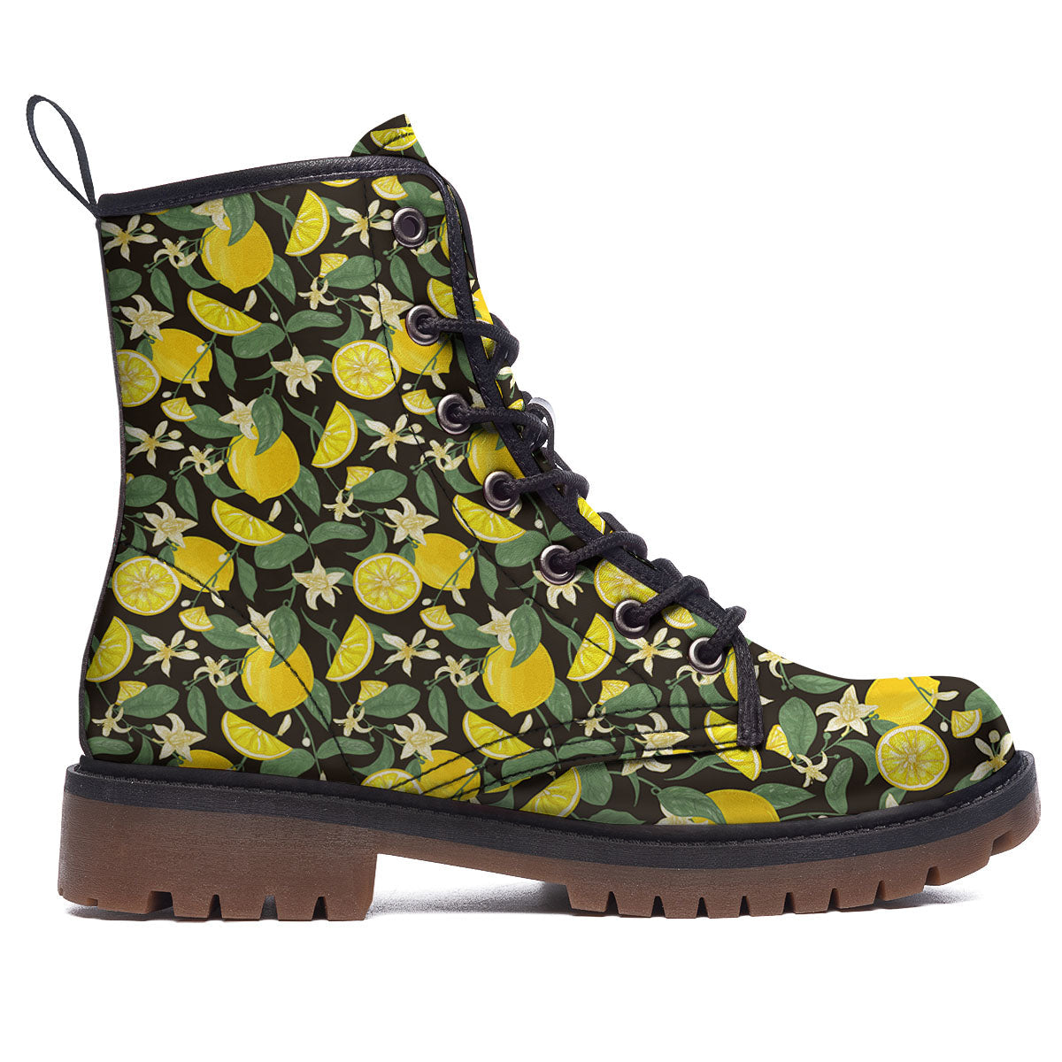 Flower And Lemon Print Pattern Work Boots-grizzshop