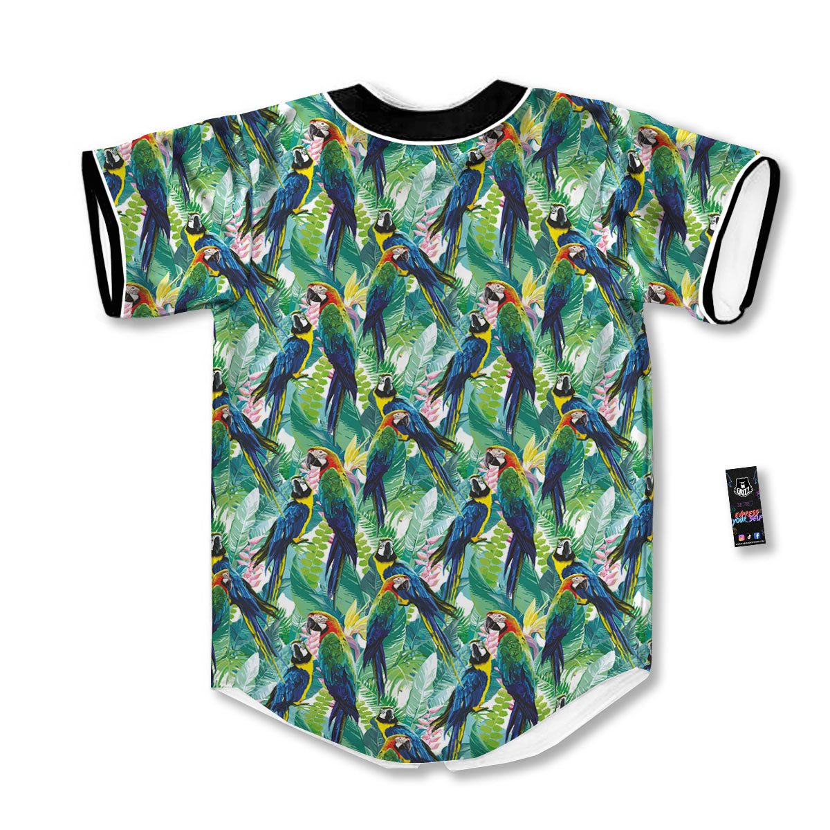 Flower And Parrot Print Pattern Baseball Jersey-grizzshop
