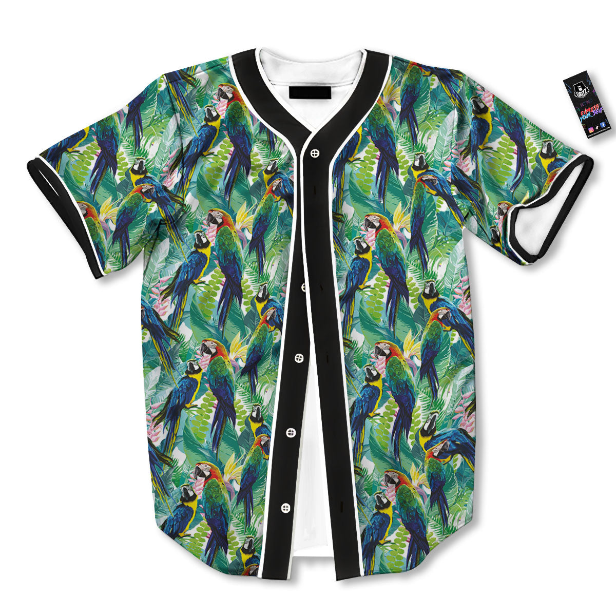 Flower And Parrot Print Pattern Baseball Jersey-grizzshop