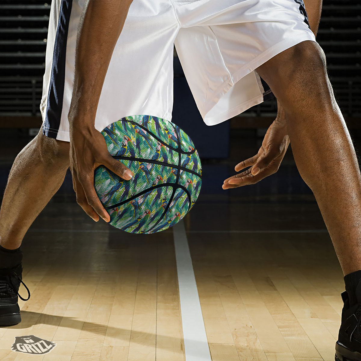 Flower And Parrot Print Pattern Basketball-grizzshop