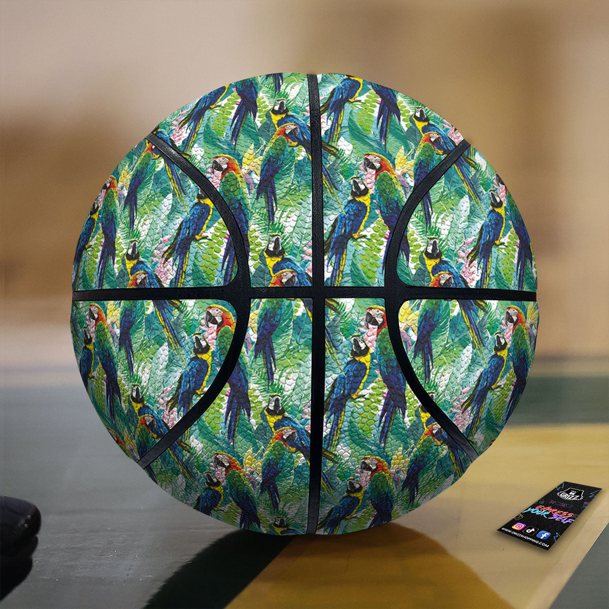 Flower And Parrot Print Pattern Basketball-grizzshop