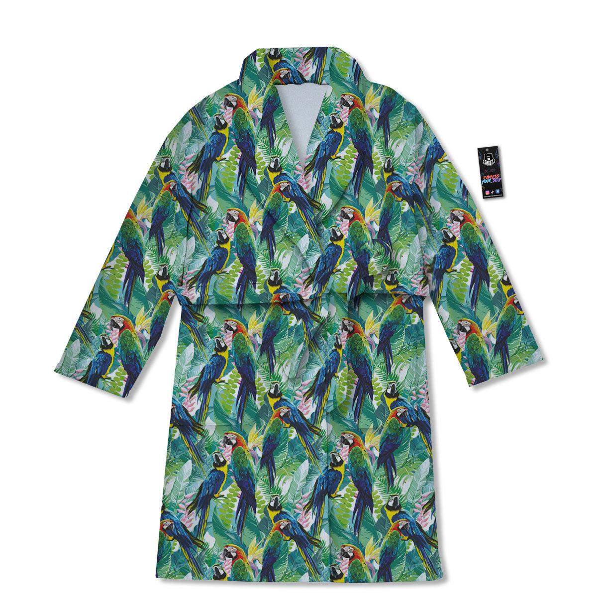 Flower And Parrot Print Pattern Bathrobe-grizzshop