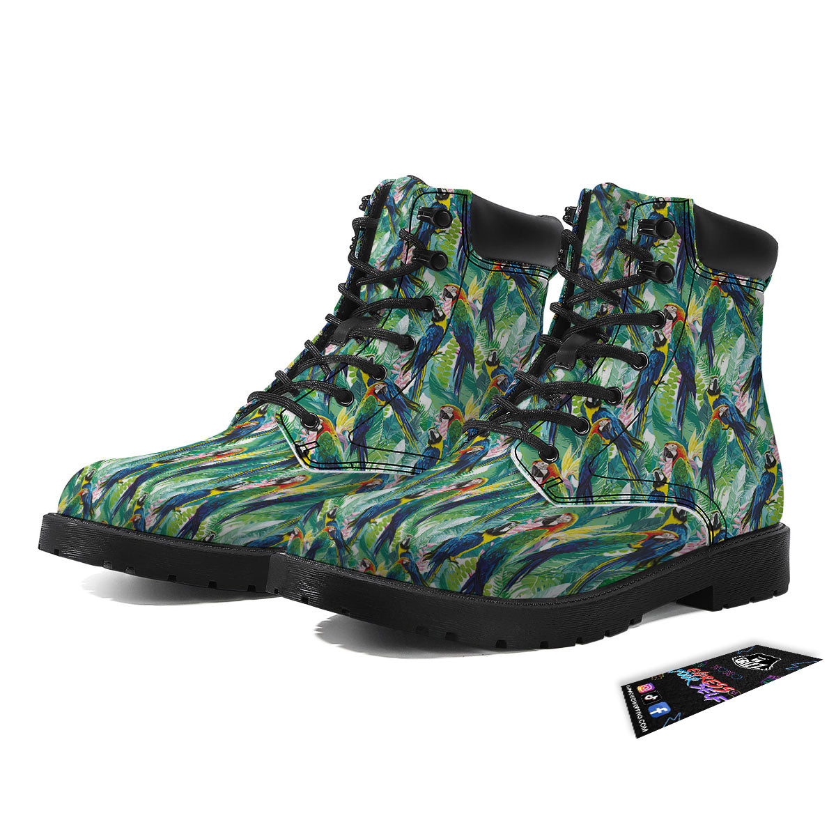 Flower And Parrot Print Pattern Boots-grizzshop