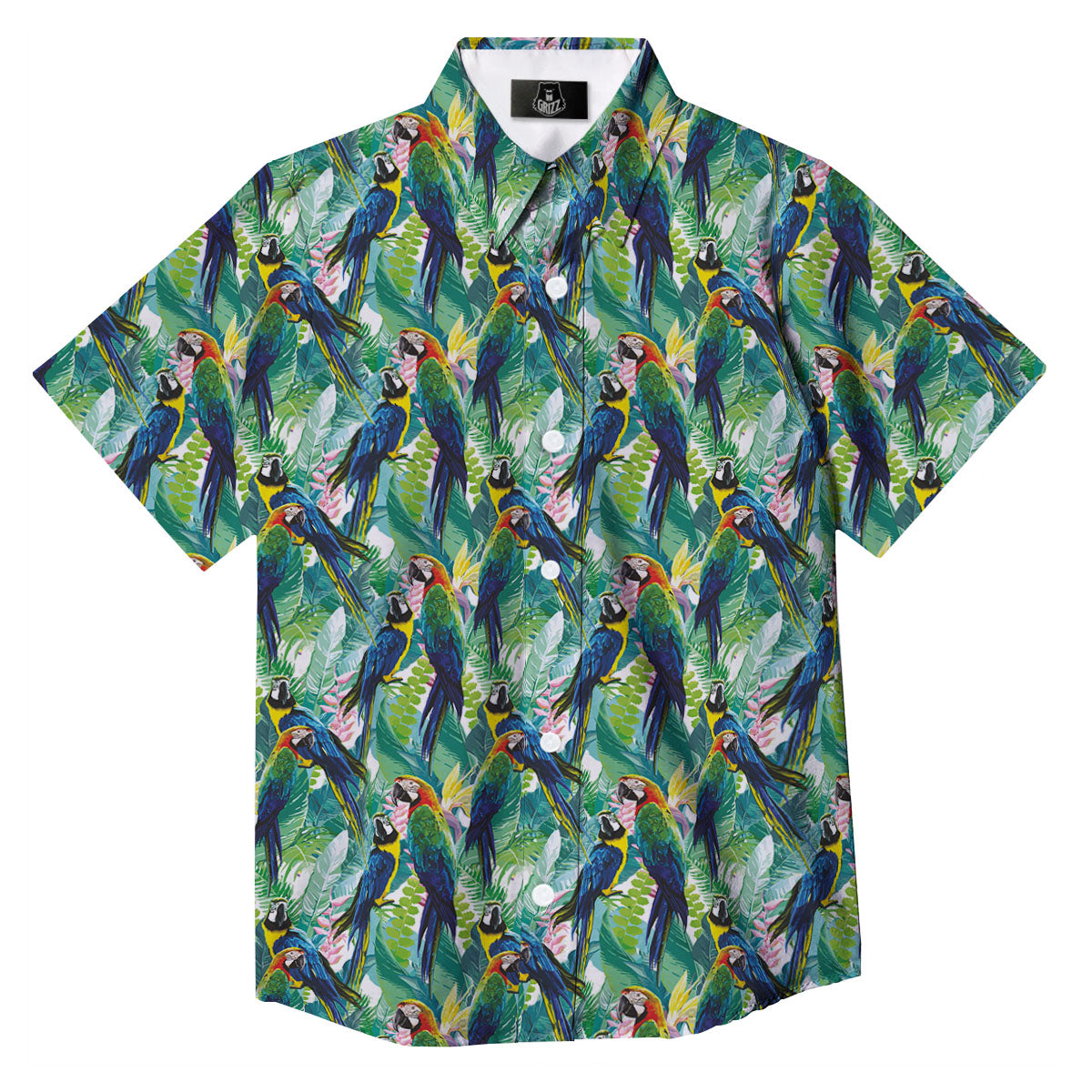 Flower And Parrot Print Pattern Button Up Shirt-grizzshop