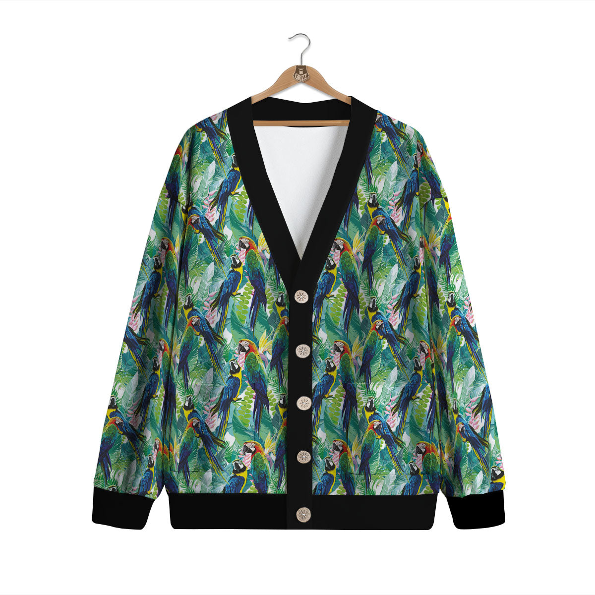 Flower And Parrot Print Pattern Cardigan-grizzshop