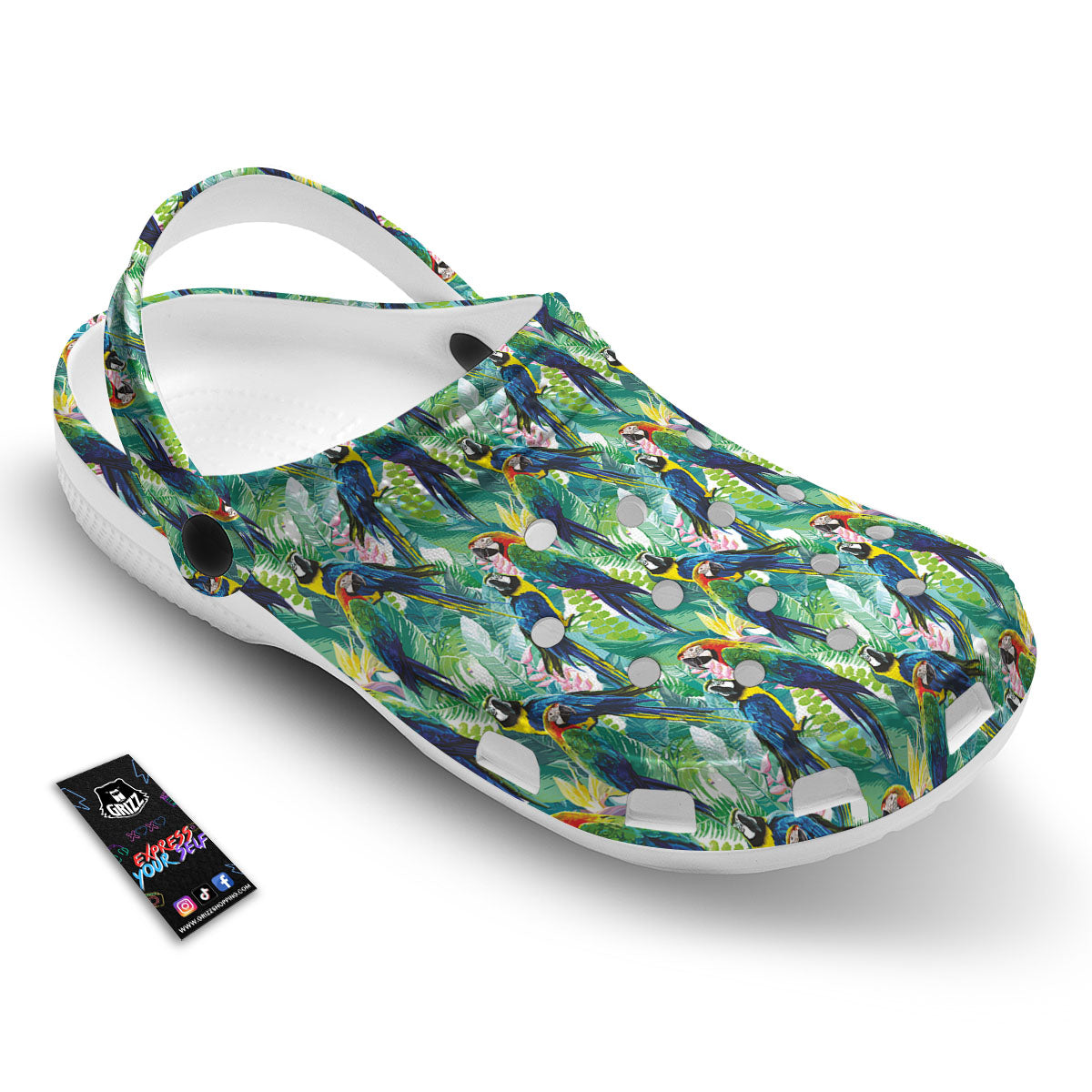 Flower And Parrot Print Pattern Clog-grizzshop