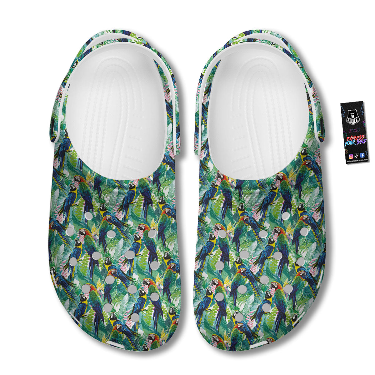Flower And Parrot Print Pattern Clog-grizzshop