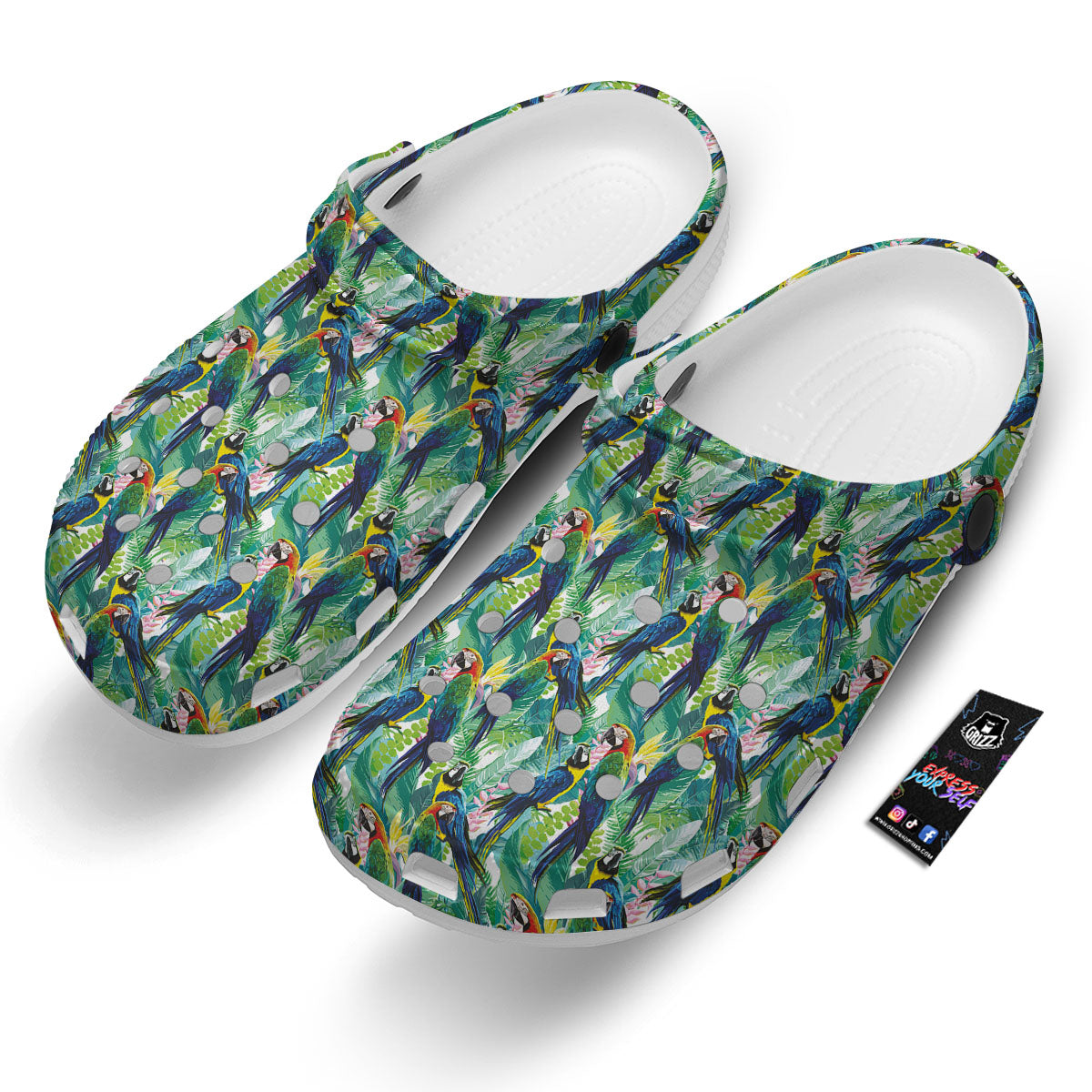 Flower And Parrot Print Pattern Clog-grizzshop