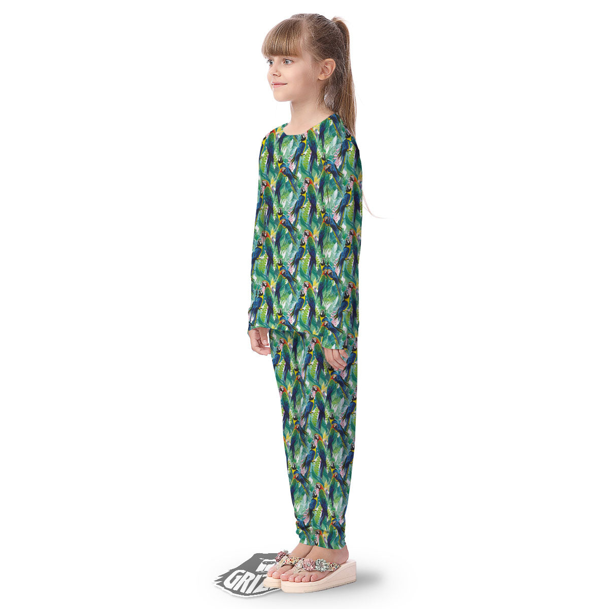 Flower And Parrot Print Pattern Kid's Pajamas-grizzshop