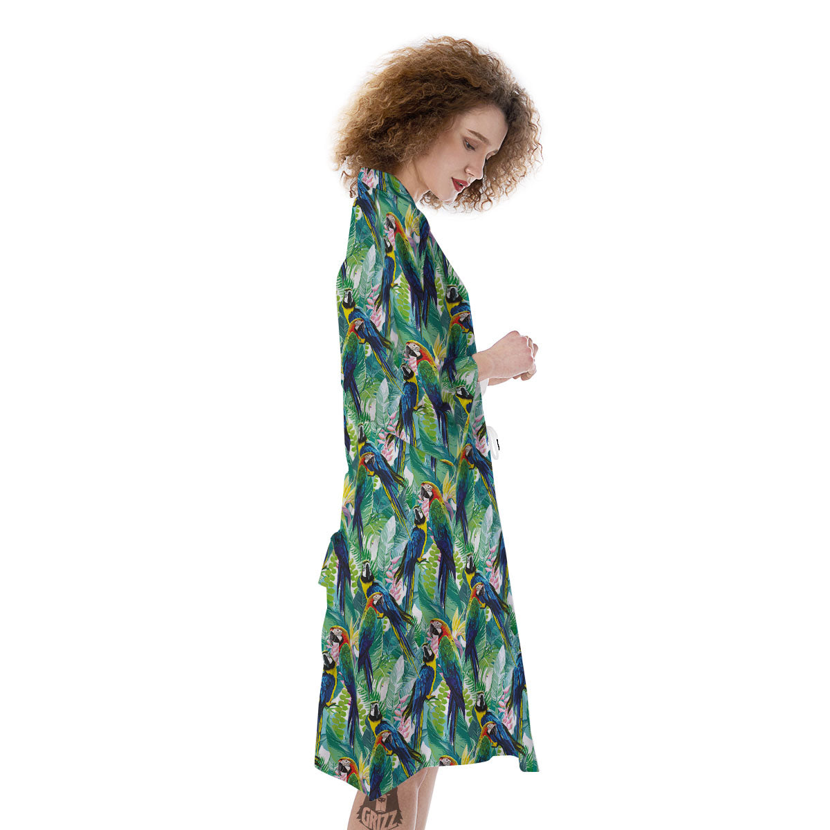 Flower And Parrot Print Pattern Kimono-grizzshop