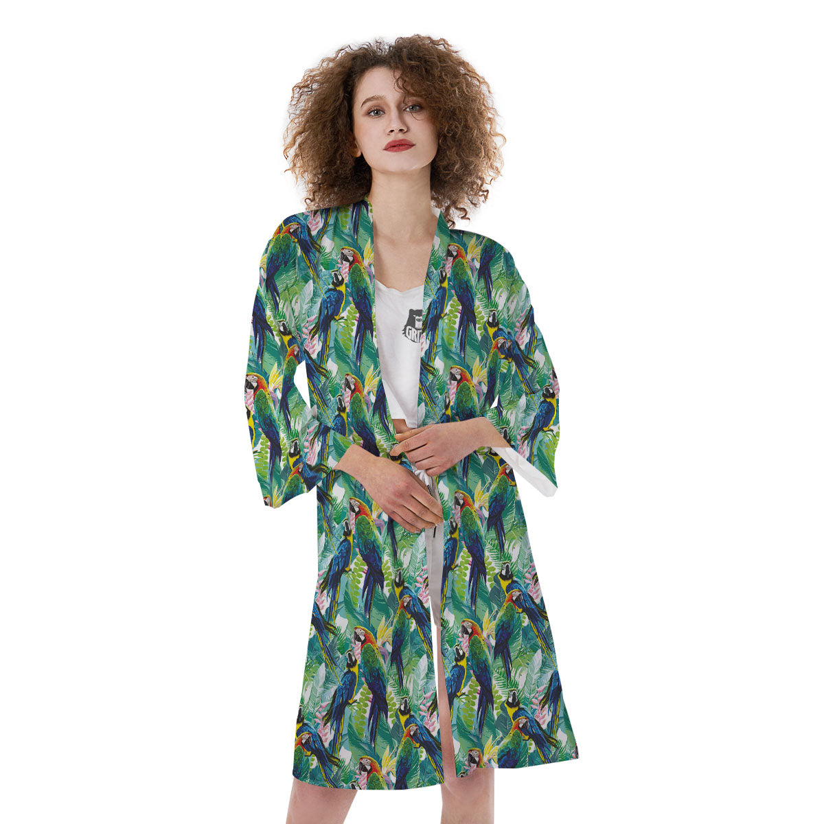 Flower And Parrot Print Pattern Kimono-grizzshop