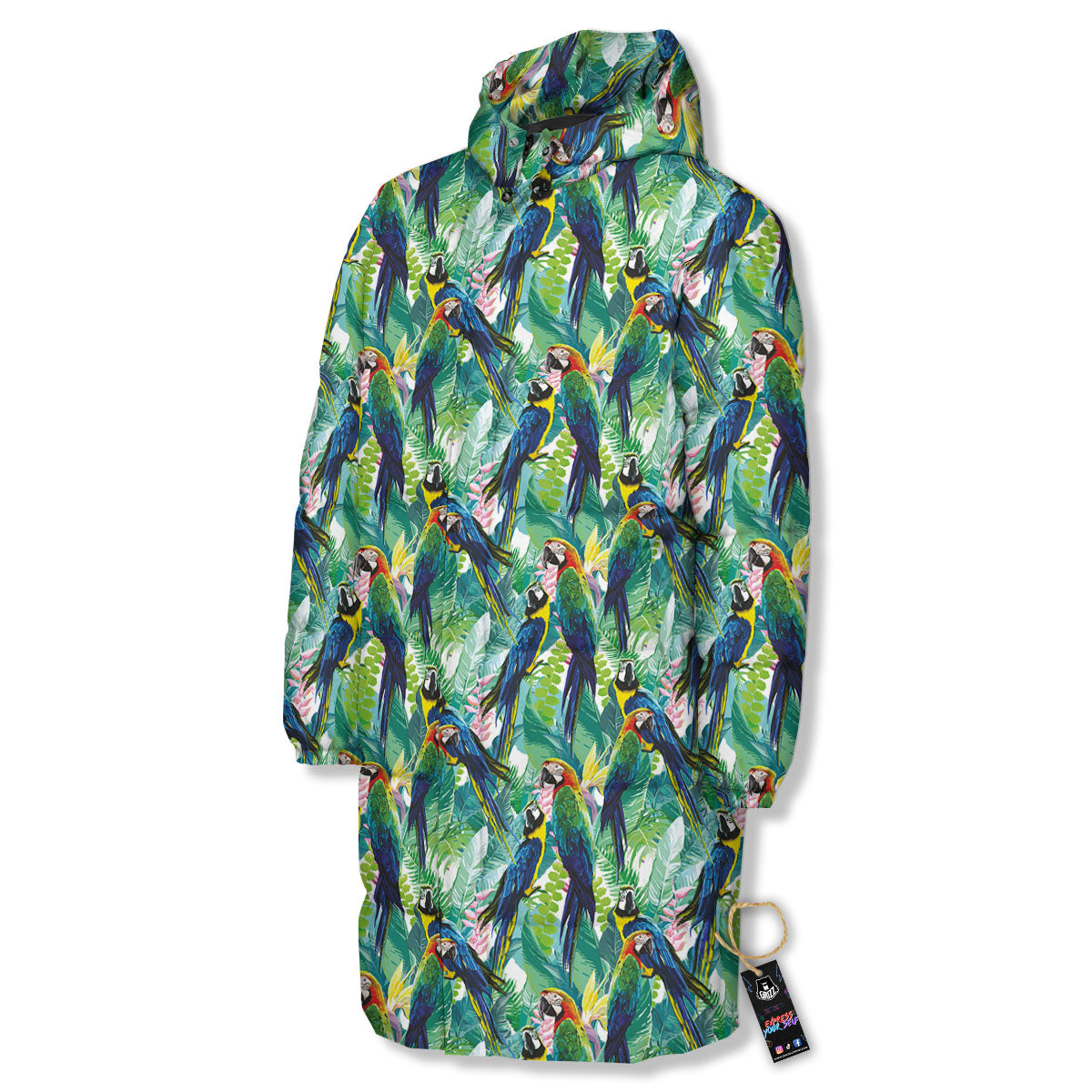 Flower And Parrot Print Pattern Long Down Jacket-grizzshop