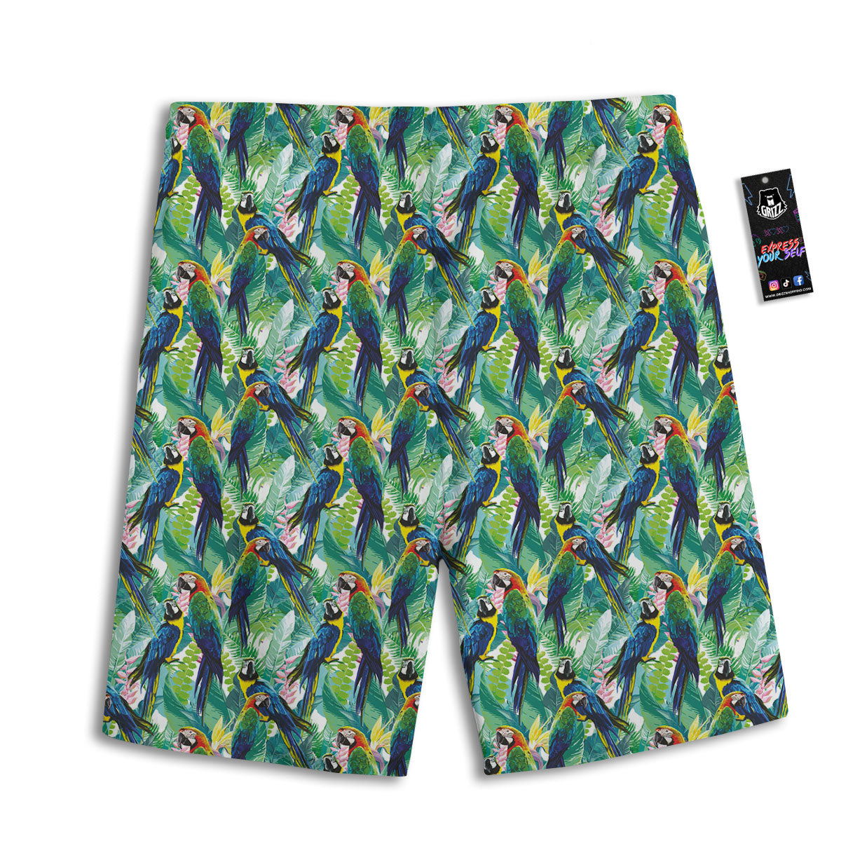 Flower And Parrot Print Pattern Men's Athletic Shorts