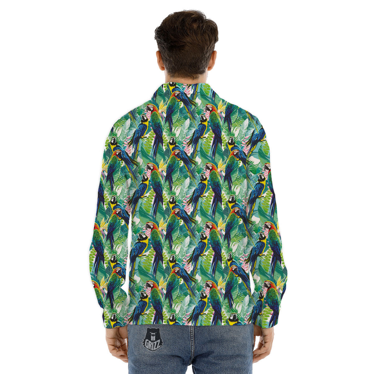Flower And Parrot Print Pattern Men's Dress Shirts-grizzshop