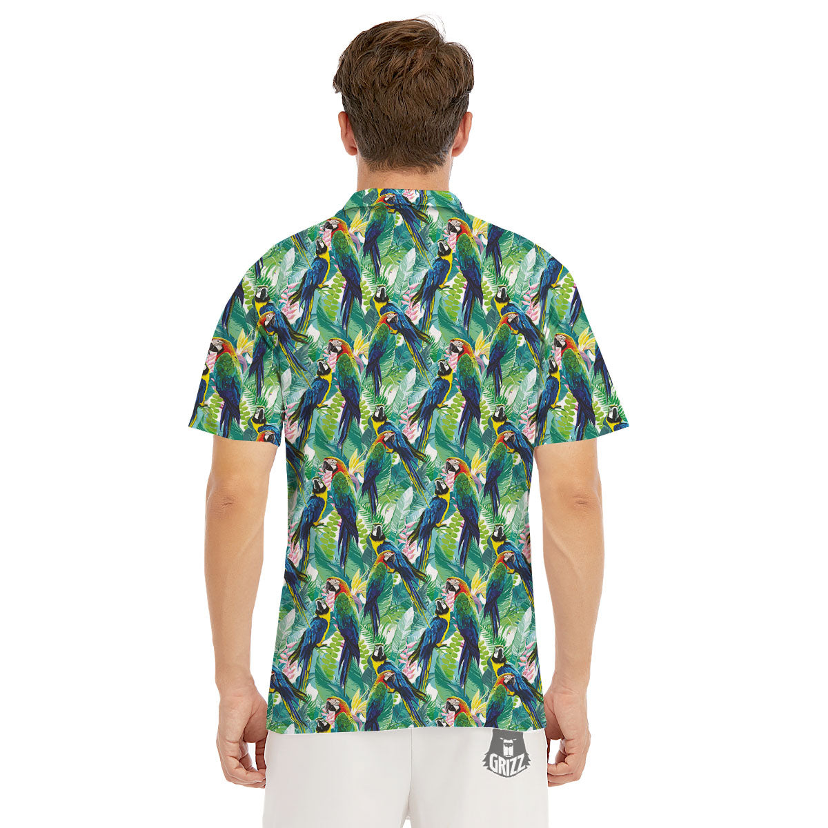 Flower And Parrot Print Pattern Men's Golf Shirts-grizzshop